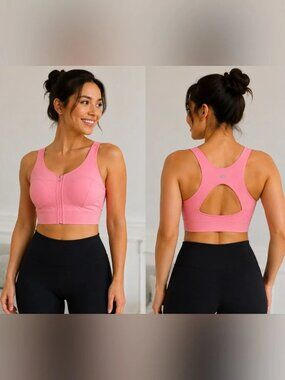NWT Muses Only Pink Zip Front Sports Bra Size Small